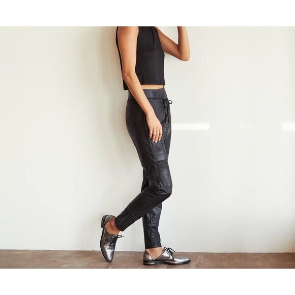 Raffaello Rossi Vegan Faux Leather Candy Pants 40 US 10 Black Jogger Track - Picture 7 of 7